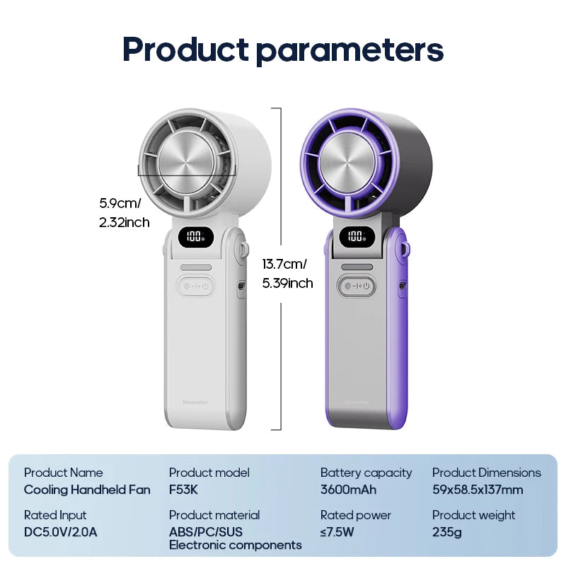 Portable Air Cooling Turbo Fan 3600Mah 100 Wind Speeds Adjustable Outdoor Foldable Student Handheld Fan with Lanyard